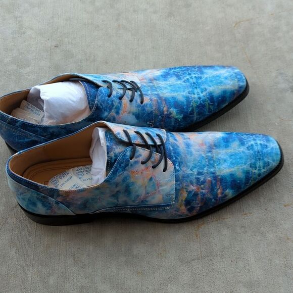 Thatcher Finch Men's Blue Colored Marbled Luxury Dress Shoes‎ Size 8 - Picture 6 of 10